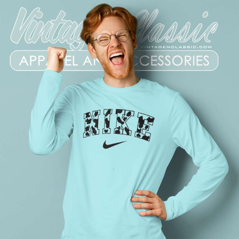 Nike Logo Cow Pattern Black White Long Sleeve Tee Nike Logo Cow Pattern Black White Long Sleeve Tee