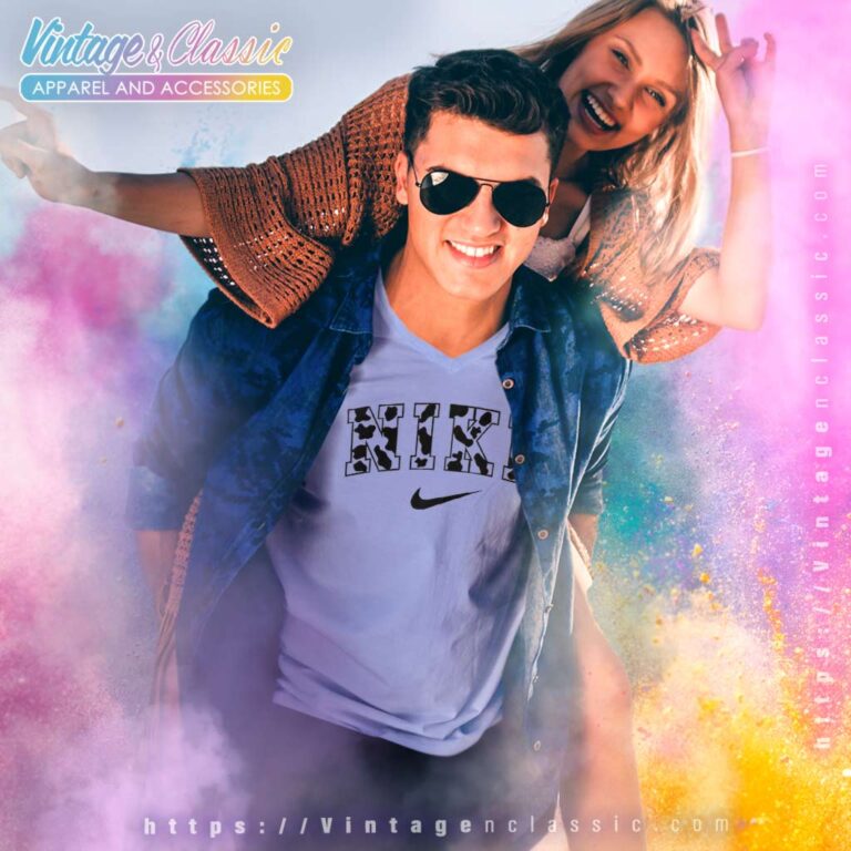 Nike Logo Cow Pattern Black White V Neck TShirt Nike Logo Cow Pattern Black White V Neck TShirt