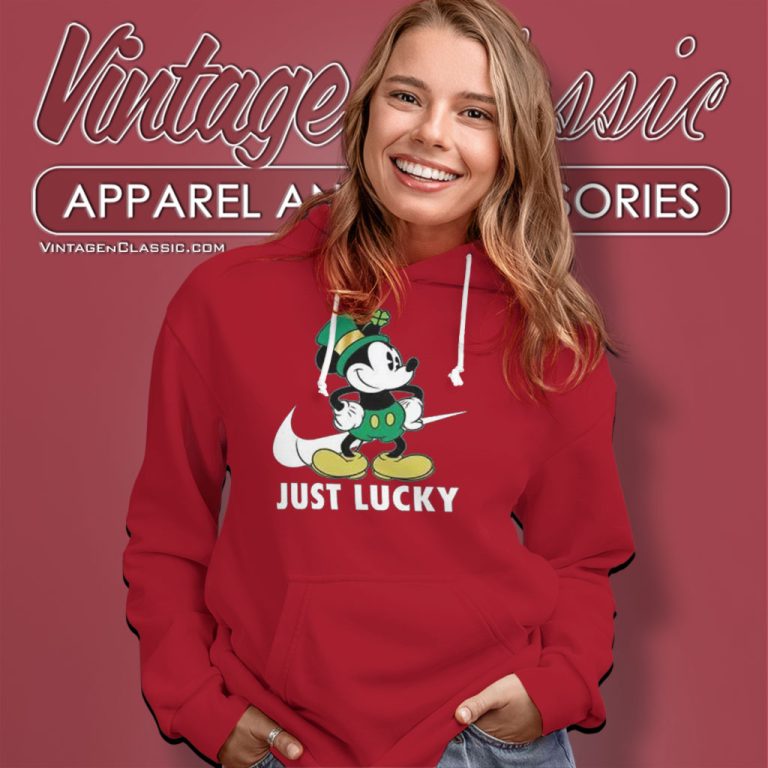 Nike Shamrock Just Lucky Mickey Mouse St Patricks Day Hoodie Nike Shamrock Just Lucky Mickey Mouse St Patricks Day Hoodie