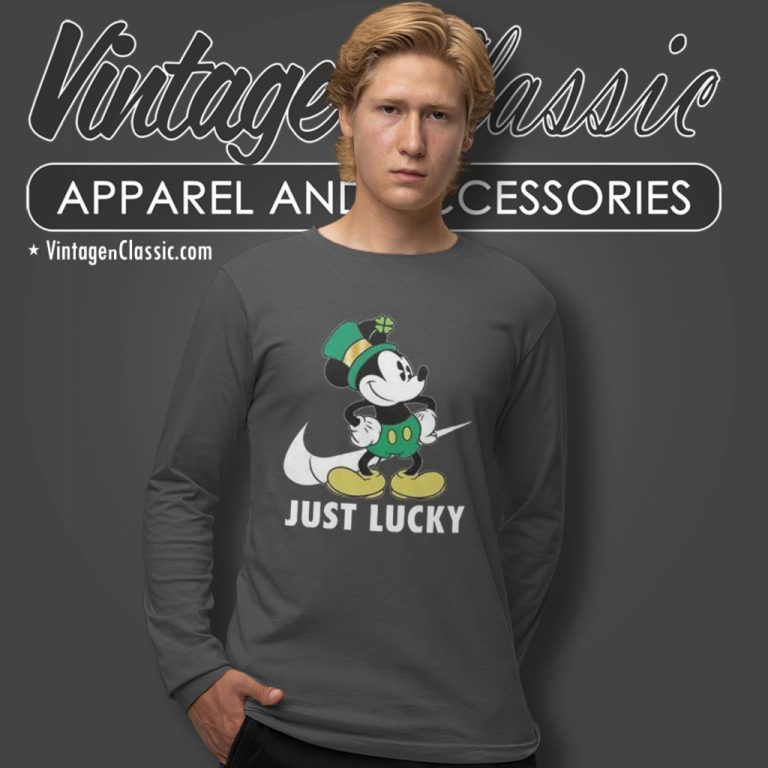 Nike Shamrock Just Lucky Mickey Mouse St Patricks Day Long Sleeve Tee Nike Shamrock Just Lucky Mickey Mouse St Patricks Day Long Sleeve Tee