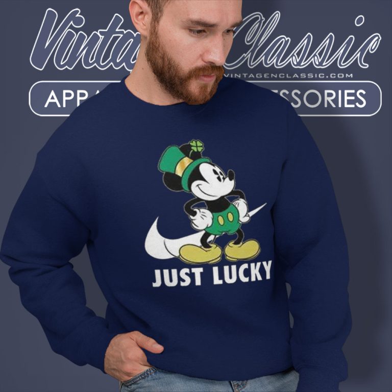 Nike Shamrock Just Lucky Mickey Mouse St Patricks Day Sweatshirt Nike Shamrock Just Lucky Mickey Mouse St Patricks Day Sweatshirt