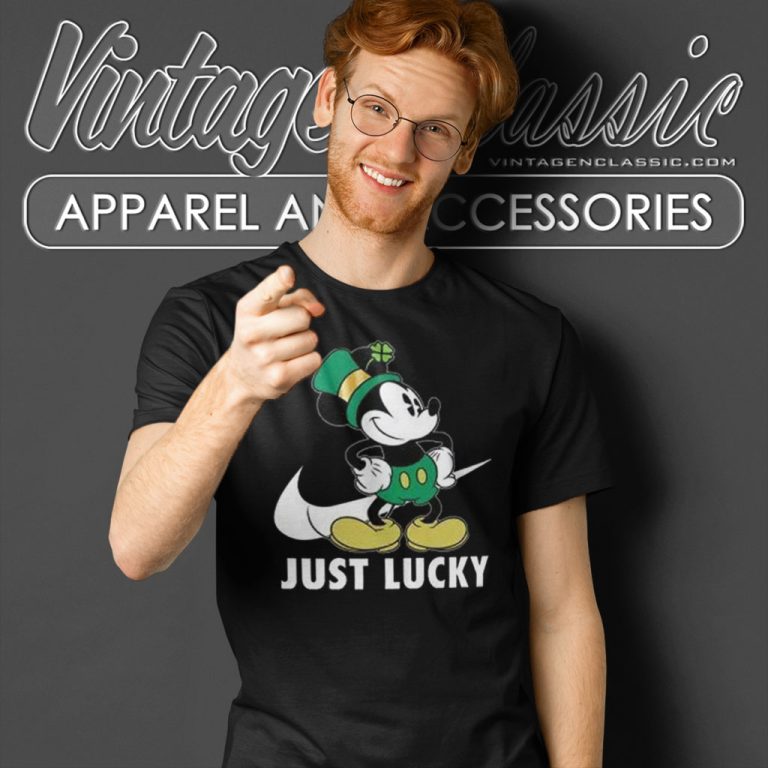 Nike Shamrock Just Lucky Mickey Mouse St Patricks Day T Shirt Nike Shamrock Just Lucky Mickey Mouse St Patricks Day T Shirt