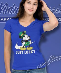Nike Shamrock Just Lucky Mickey Mouse St Patricks Day V Neck TShirt