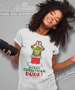 Ninja Turtle From The Chimney Merry Christmas Dude Women TShirt