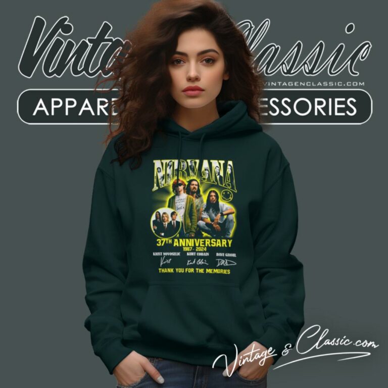 Nirvana Kurt Cobain 37th Anniversary 1987 2024 Signatures Thank You For The Memories Hoodie Nirvana Kurt Cobain 37th Anniversary 1987 2024 Signatures Thank You For The Memories Hoodie