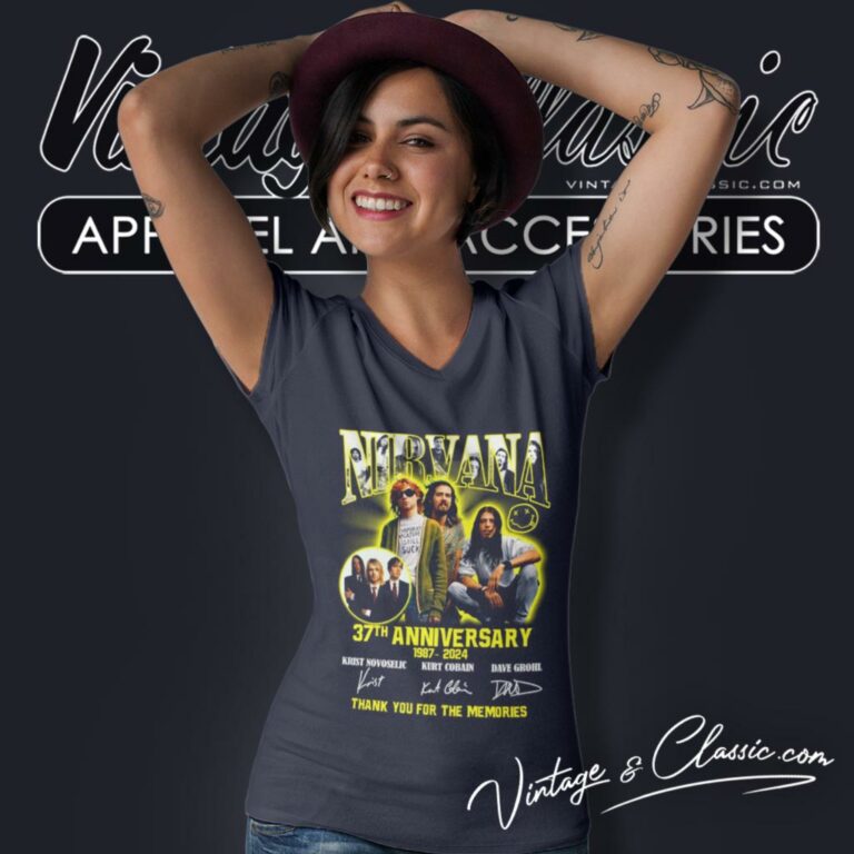 Nirvana Kurt Cobain 37th Anniversary 1987 2024 Signatures Thank You For The Memories V Neck TShirt Nirvana Kurt Cobain 37th Anniversary 1987 2024 Signatures Thank You For The Memories V Neck TShirt