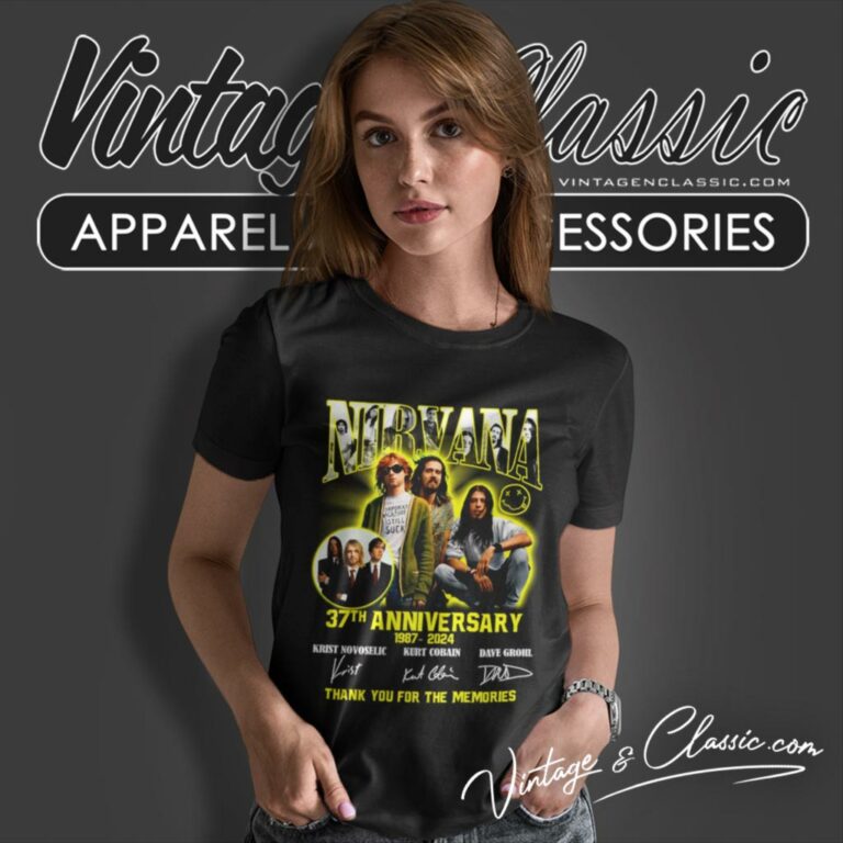 Nirvana Kurt Cobain 37th Anniversary 1987 2024 Signatures Thank You For The Memories Women T Shirt Nirvana Kurt Cobain 37th Anniversary 1987 2024 Signatures Thank You For The Memories Women T Shirt