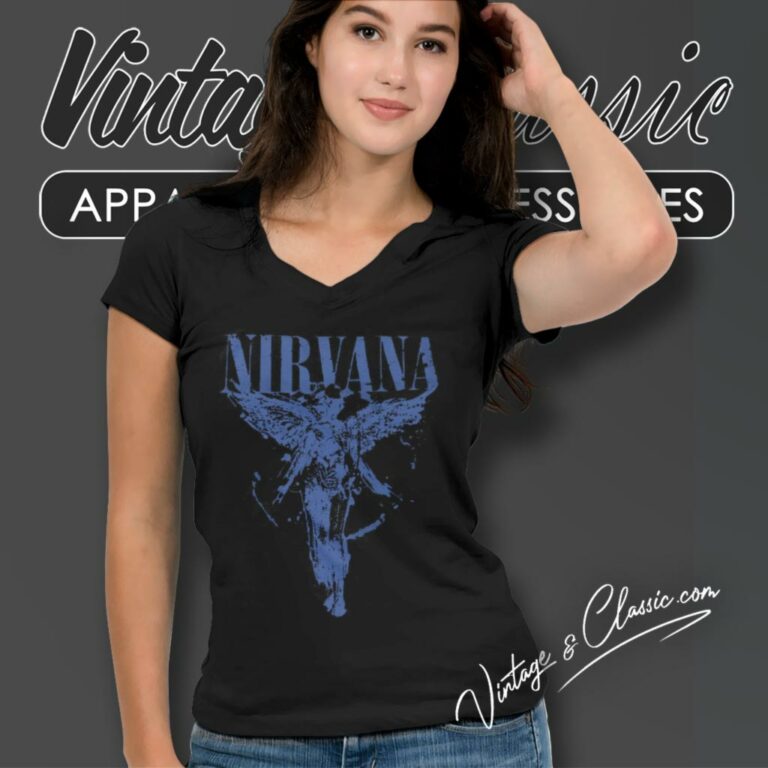 Nirvana Shirt In Utero Angel Splatter Blue 2024 V Neck TShirt Nirvana Shirt In Utero Angel Splatter Blue 2024 V Neck TShirt