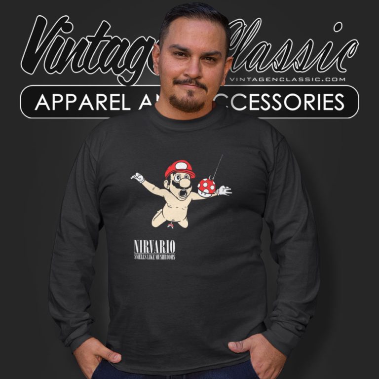 Nirvario Cartoon Nirvana X Mario Shirt Smells Like Mushrooms Long Sleeve Tee Nirvario Cartoon Nirvana X Mario Shirt Smells Like Mushrooms Long Sleeve Tee