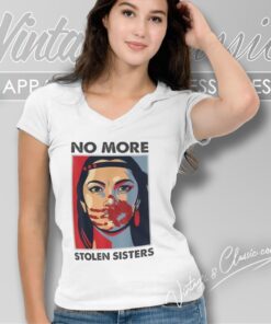 No More Stolen Sister Indigenous Red Hand Shirt V Neck TShirt