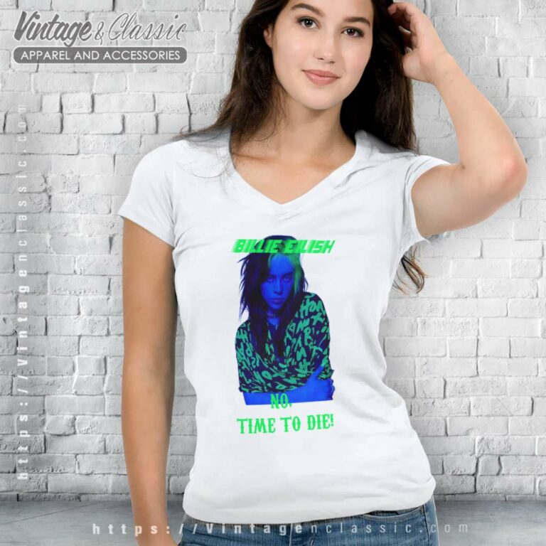 No Time To Die Billie Eilish Blue Wall Poster V Neck TShirt No Time To Die Billie Eilish Blue Wall Poster V Neck TShirt