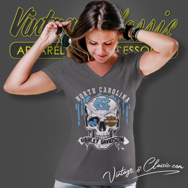 North Carolina Harley Davidson Skull V Neck TShirt North Carolina Harley Davidson Skull V Neck TShirt