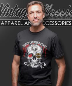 North Carolina State University Harley Davidson Skull T Shirt