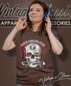 North Carolina State University Harley Davidson Skull Women T Shirt