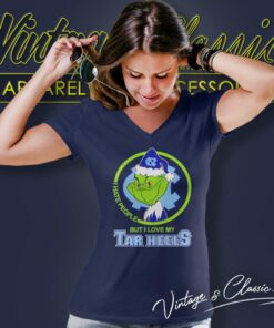 North Carolina Tar Heels Ncaa Christmas Grinch Shirt I Hate People But I Love My Tar Heels V Neck TShirt