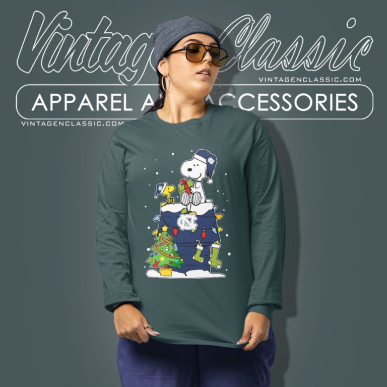North Carolina Tar Heels Ugly Christmas Sweaters Snoopy Woodstock Long Sleeve Tee North Carolina Tar Heels Ugly Christmas Sweaters Snoopy Woodstock Long Sleeve Tee