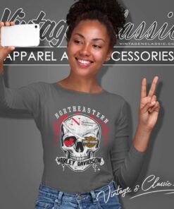 Northeastern University Harley Davidson Skull Long Sleeve Tee