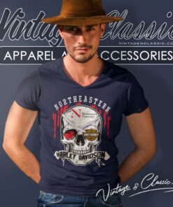 Northeastern University Harley Davidson Skull V Neck TShirt