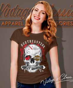 Northeastern University Harley Davidson Skull Women T Shirt