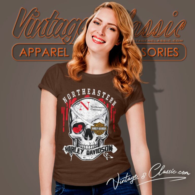 Northeastern University Harley Davidson Skull Women T Shirt Northeastern University Harley Davidson Skull Women T Shirt