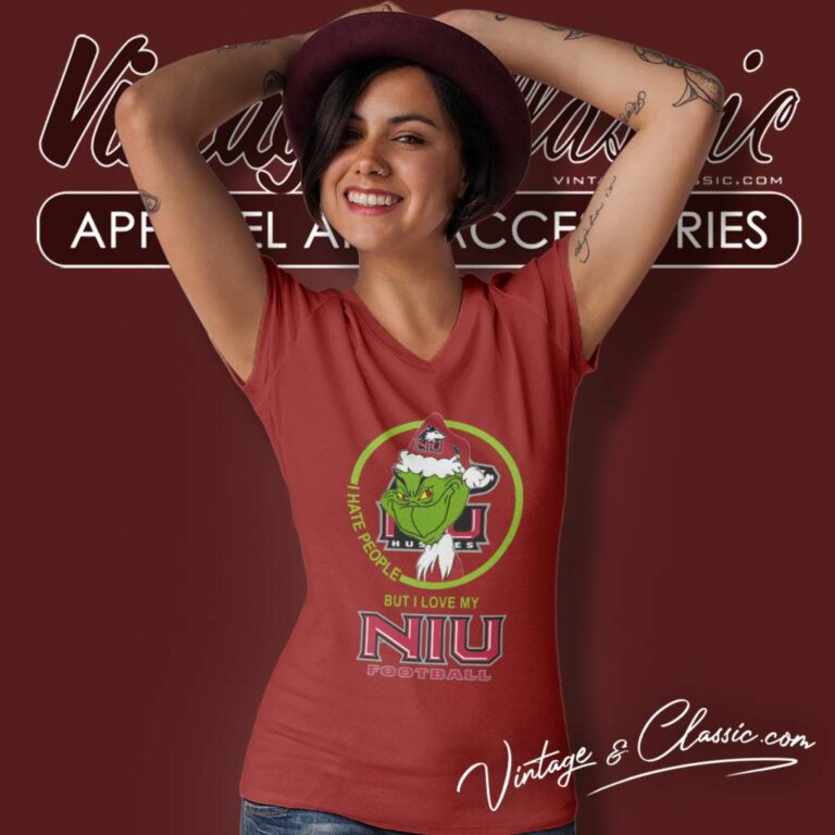 Northern Illinois Huskies Ncaa Christmas Grinch Shirt I Hate People But I Love My Niu V Neck TShirt Northern Illinois Huskies Ncaa Christmas Grinch Shirt I Hate People But I Love My Niu V Neck TShirt