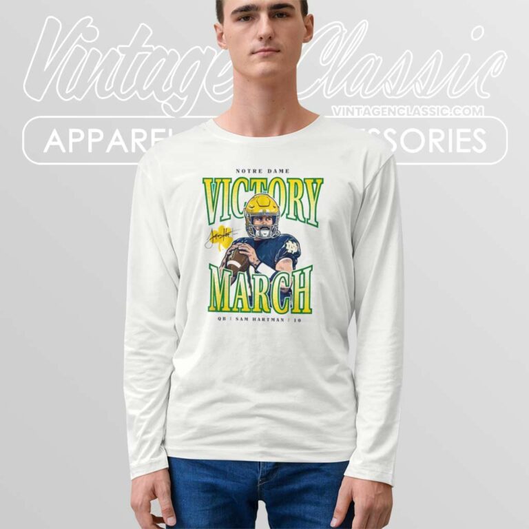 Notre Dame The Shirt 2023 Sam Hartman Victory March Long Sleeve Tee Notre Dame The Shirt 2023 Sam Hartman Victory March Long Sleeve Tee