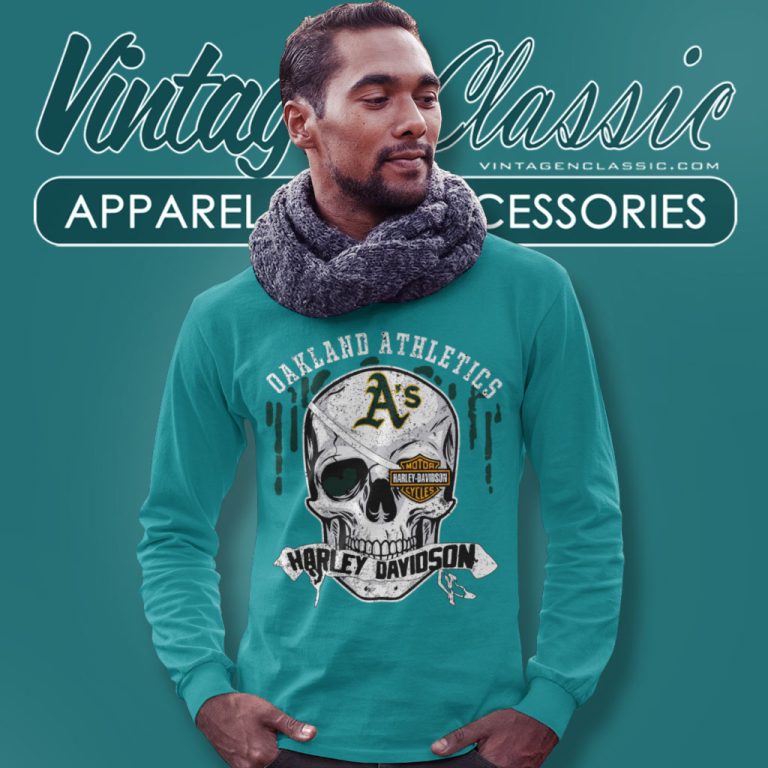 Oakland Athletics Harley Davidson Skull Long Sleeve Tee Oakland Athletics Harley Davidson Skull Long Sleeve Tee