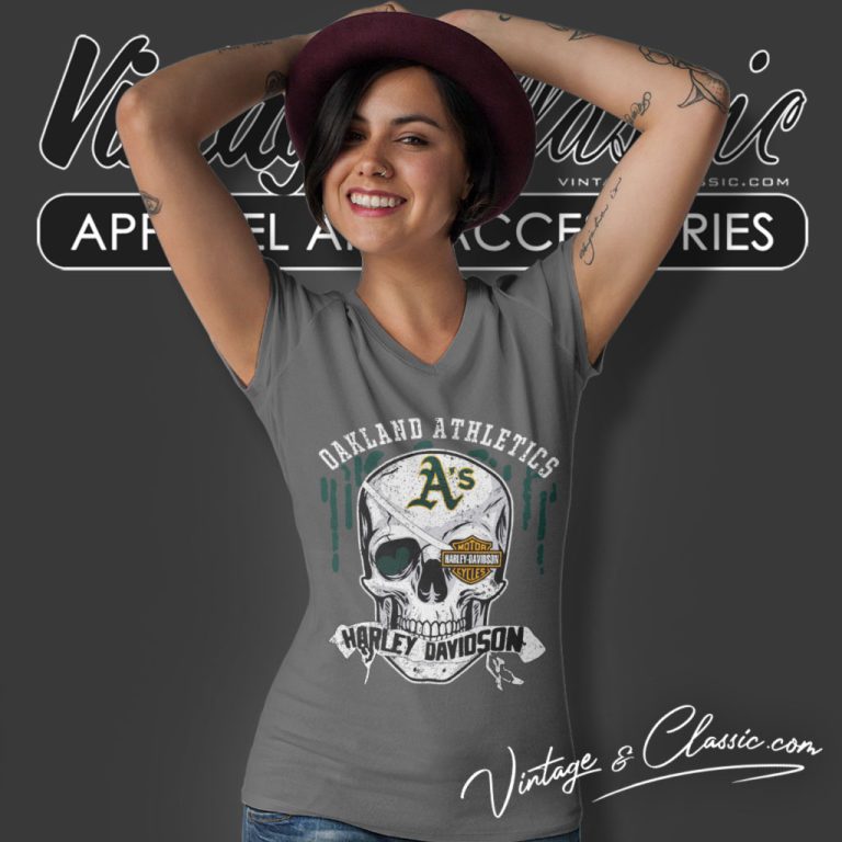 Oakland Athletics Harley Davidson Skull V Neck TShirt Oakland Athletics Harley Davidson Skull V Neck TShirt