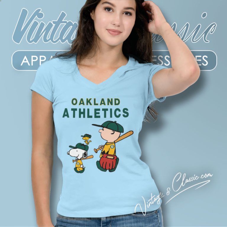 Oakland Athletics Snoopy Charlie Brown V Neck TShirt Oakland Athletics Snoopy Charlie Brown V Neck TShirt