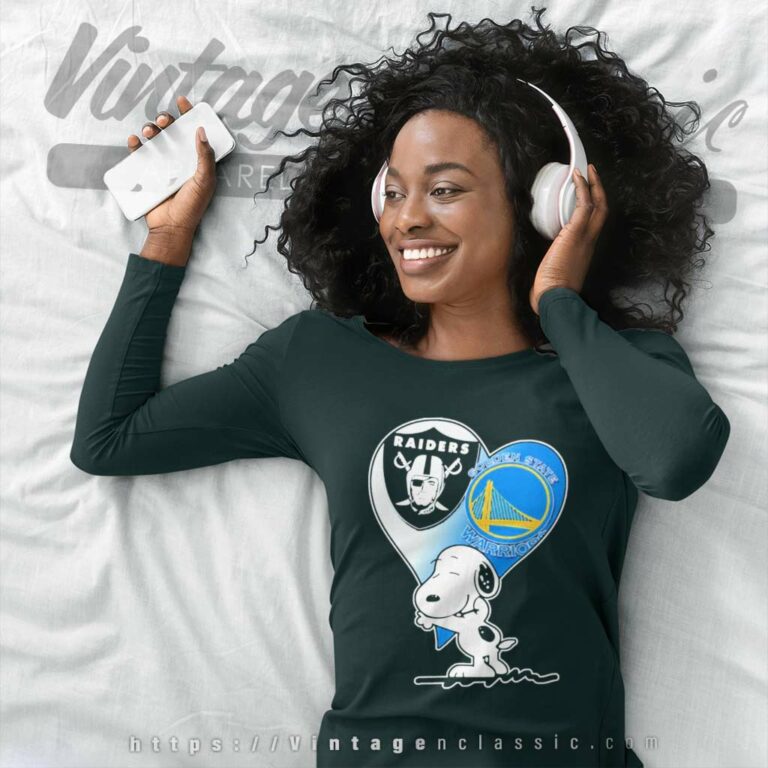 Oakland Raiders And Golden State Warriors Spoony Heart Long Sleeve Tee Oakland Raiders And Golden State Warriors Spoony Heart Long Sleeve Tee