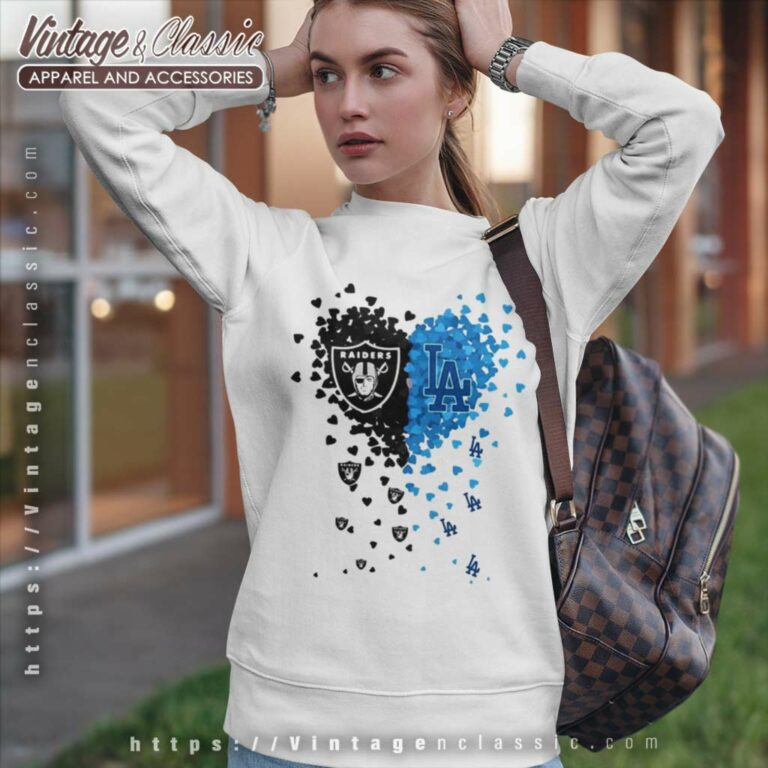 Oakland Raiders And Los Angeles Dodgers Love Sweatshirt Oakland Raiders And Los Angeles Dodgers Love Sweatshirt