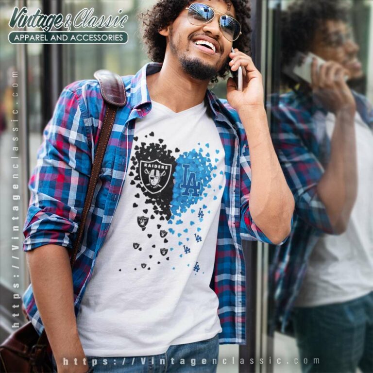 Oakland Raiders And Los Angeles Dodgers Love V Neck TShirt Oakland Raiders And Los Angeles Dodgers Love V Neck TShirt