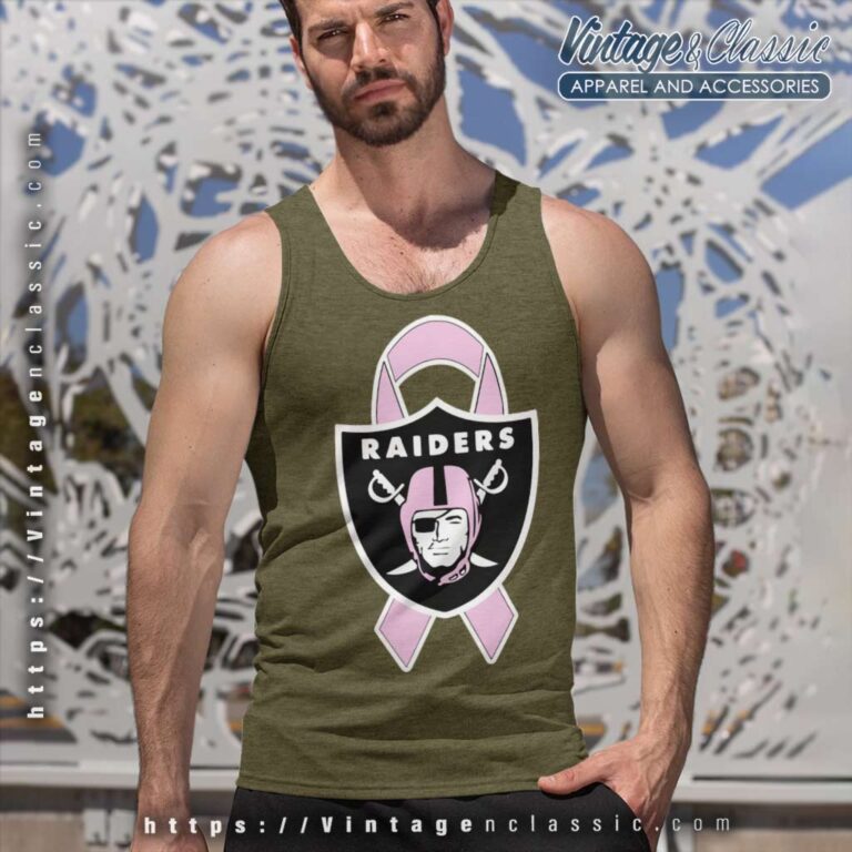 Oakland Raiders Breast Cancer Ribbon Tank Top Racerback Oakland Raiders Breast Cancer Ribbon Tank Top Racerback