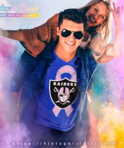 Oakland Raiders Breast Cancer Ribbon V Neck TShirt