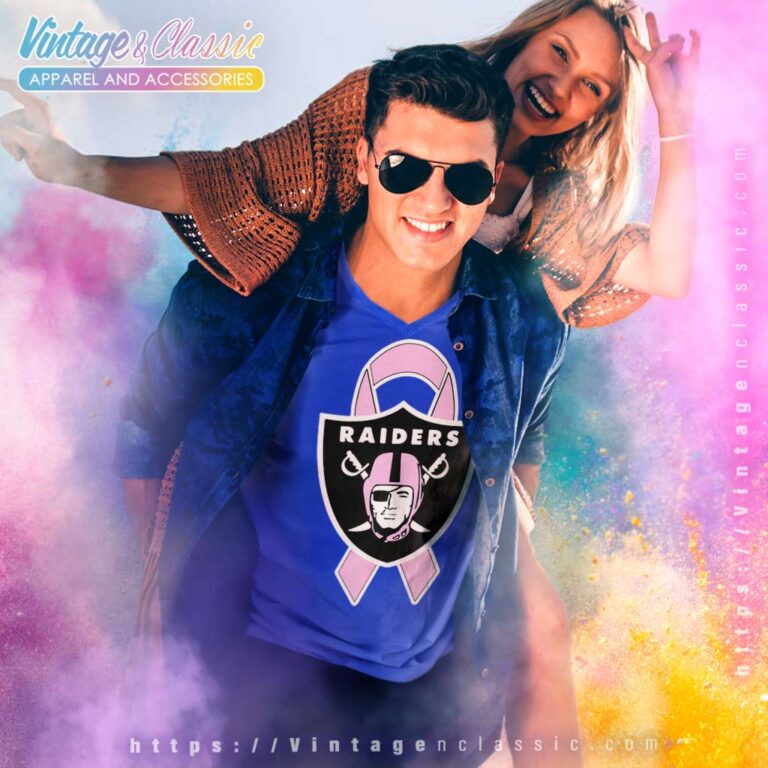 Oakland Raiders Breast Cancer Ribbon V Neck TShirt Oakland Raiders Breast Cancer Ribbon V Neck TShirt