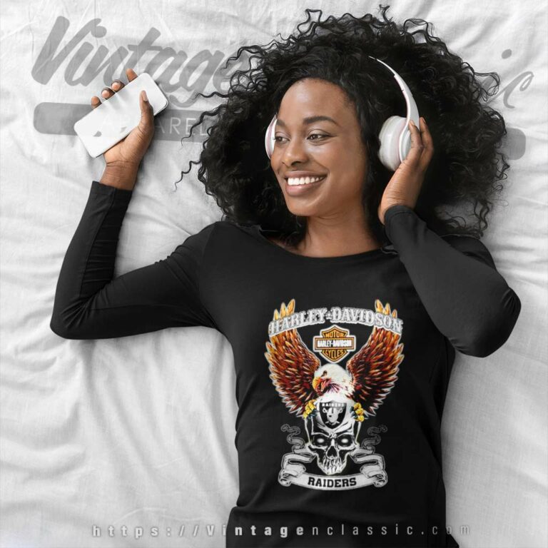Oakland Raiders Eagle Skull Harley Davidson Long Sleeve Tee Oakland Raiders Eagle Skull Harley Davidson Long Sleeve Tee
