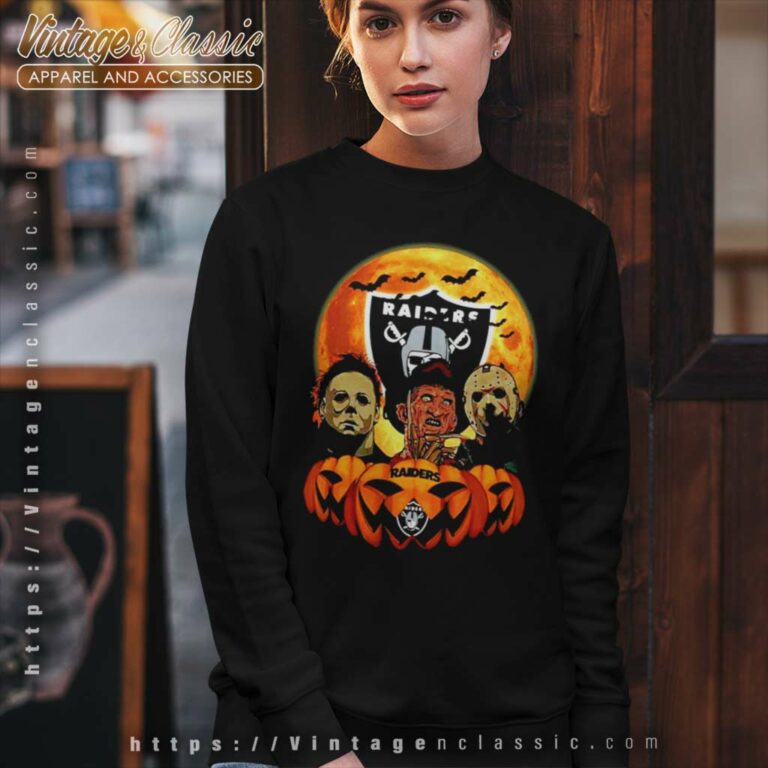 Oakland Raiders Michael Myers Freddy Krueger Jason Voorhees Halloween Sweatshirt Oakland Raiders Michael Myers Freddy Krueger Jason Voorhees Halloween Sweatshirt