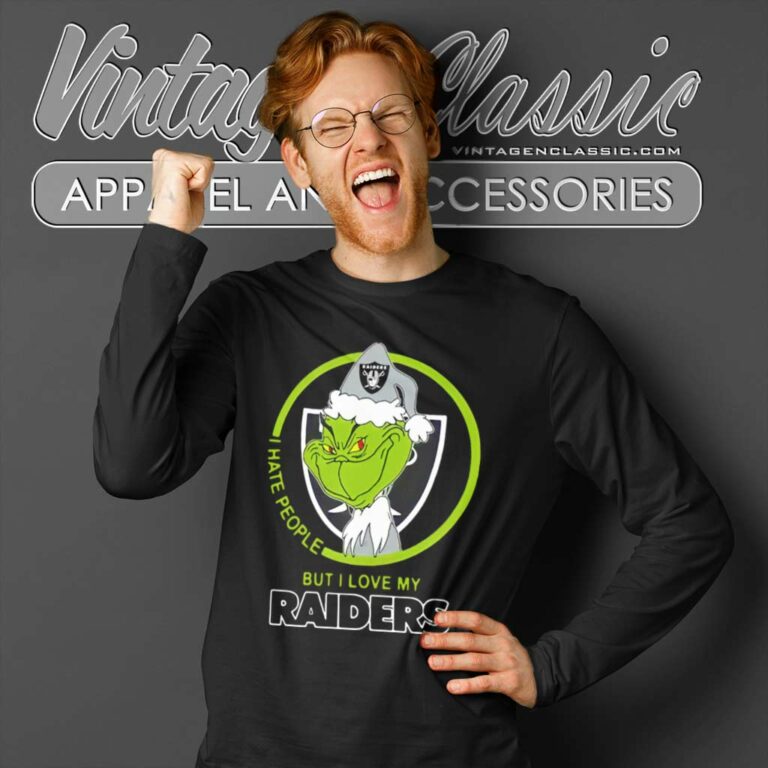 Oakland Raiders Nfl Christmas Grinch Santa Long Sleeve Tee Oakland Raiders Nfl Christmas Grinch Santa Long Sleeve Tee