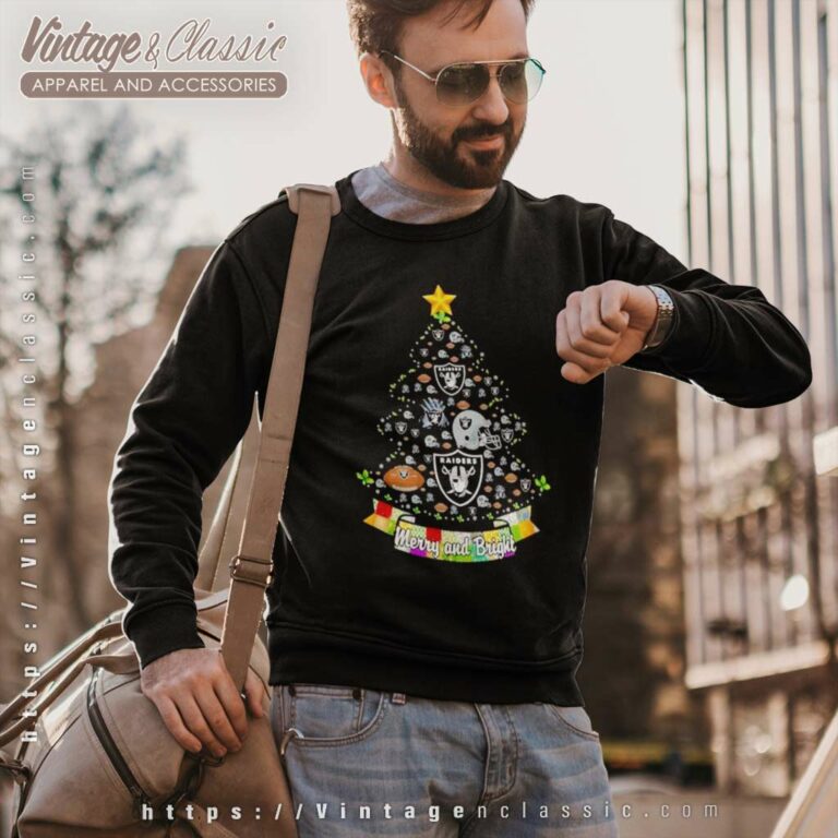 Oakland Raiders Nfl Merry And Bright Christmas Tree Sweatshirt Oakland Raiders Nfl Merry And Bright Christmas Tree Sweatshirt