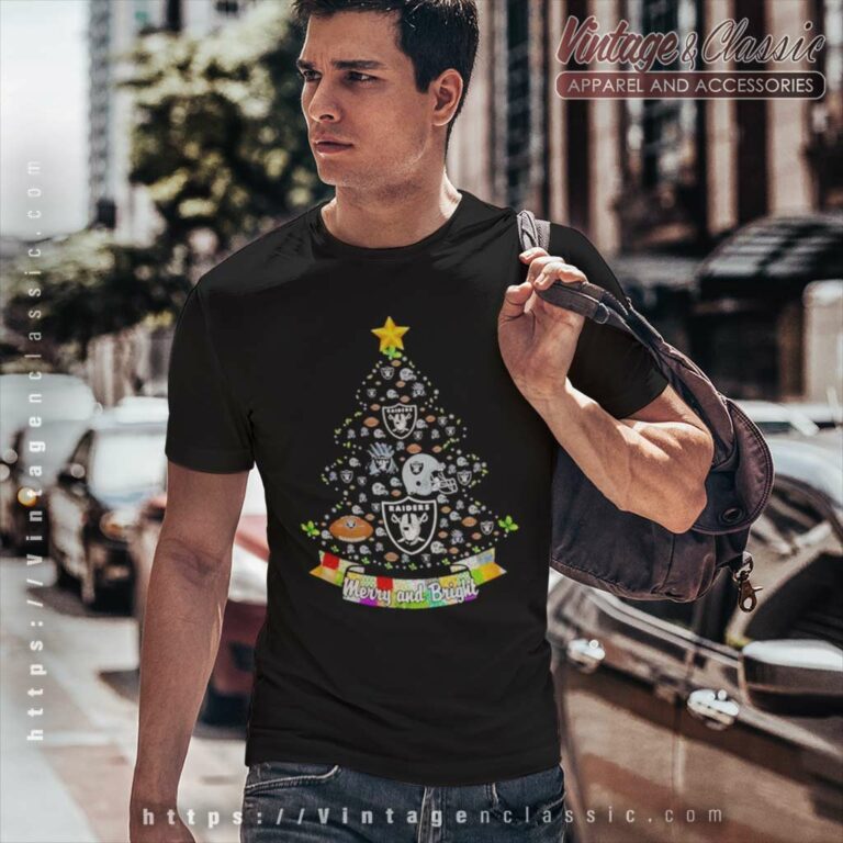 Oakland Raiders Nfl Merry And Bright Christmas Tree T Shirt Oakland Raiders Nfl Merry And Bright Christmas Tree T Shirt