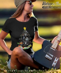 Oakland Raiders Nfl Merry And Bright Christmas Tree Women TShirt