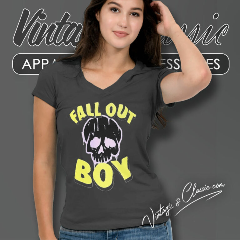 Official Fall Out Boy Skull V Neck TShirt Official Fall Out Boy Skull V Neck TShirt