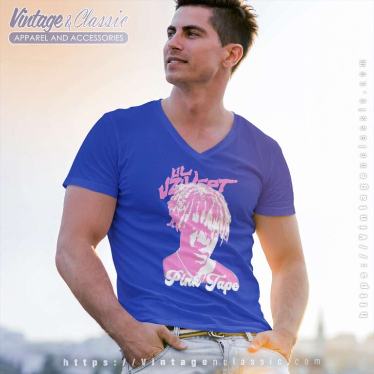 Official Lil Uzi Vert Pink Tape Garment Dyed V Neck TShirt Official Lil Uzi Vert Pink Tape Garment Dyed V Neck TShirt