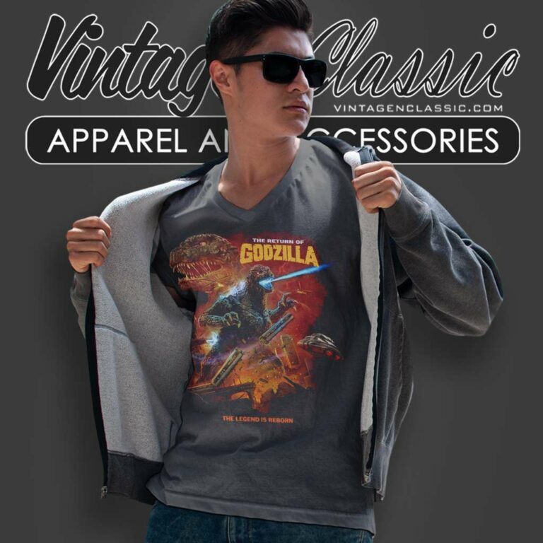 Official The Return Of Godzilla V Neck TShirt Official The Return Of Godzilla V Neck TShirt