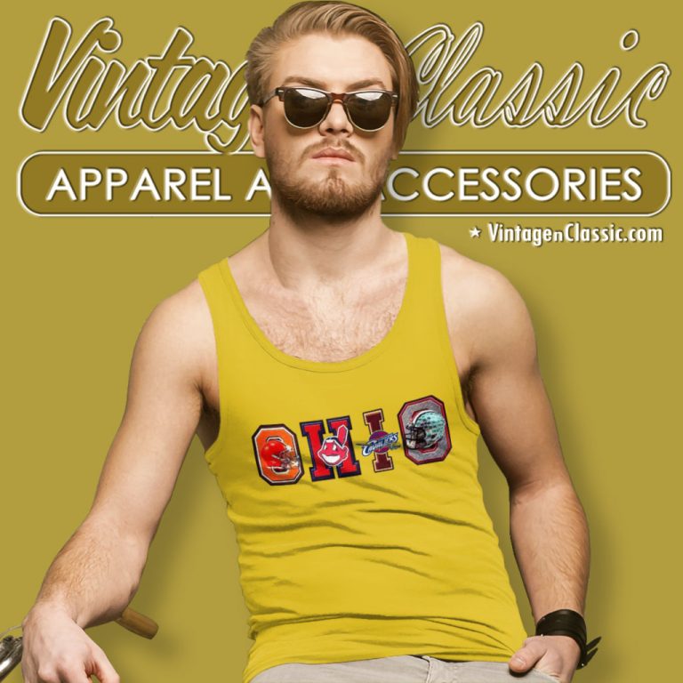 Ohio Sport Teams Cleveland Browns And Cleveland Indians And Cleveland Cavaliers Tank Top Racerback Ohio Sport Teams Cleveland Browns And Cleveland Indians And Cleveland Cavaliers Tank Top Racerback