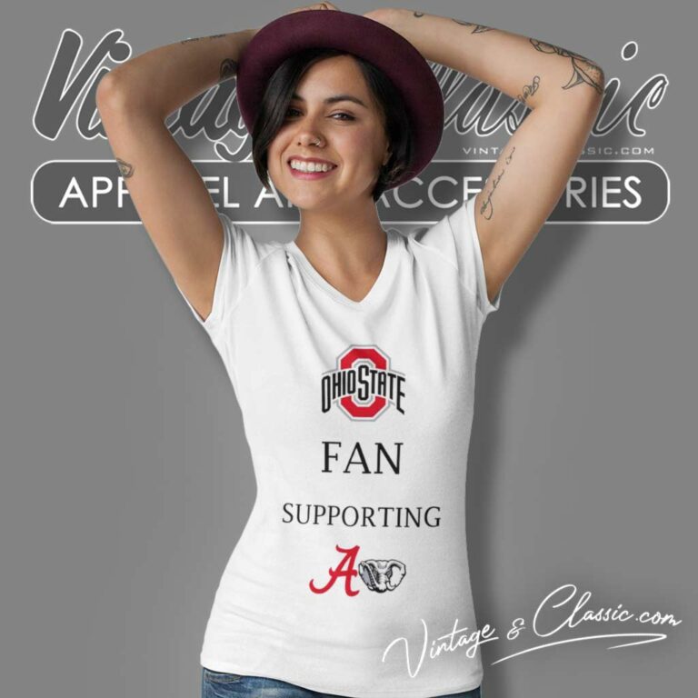 Ohio State Buckeyes Fan Supporting Alabama Crimson Tide V Neck TShirt Ohio State Buckeyes Fan Supporting Alabama Crimson Tide V Neck TShirt