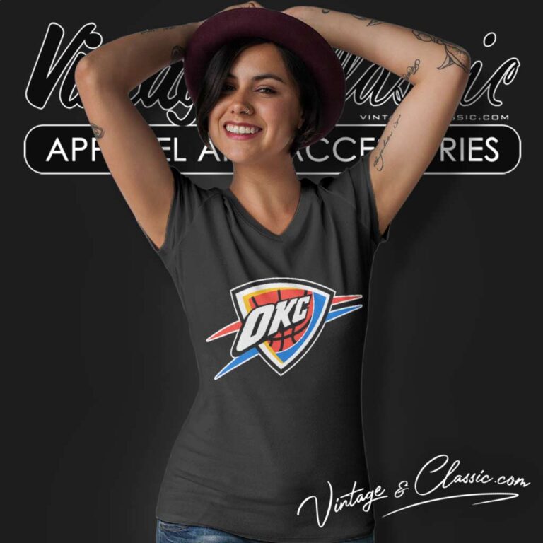 Okc Thunder Logo Basic V Neck TShirt Okc Thunder Logo Basic V Neck TShirt
