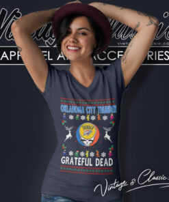 Oklahoma City Thunder Grateful Dead Ugly Christmas V Neck TShirt