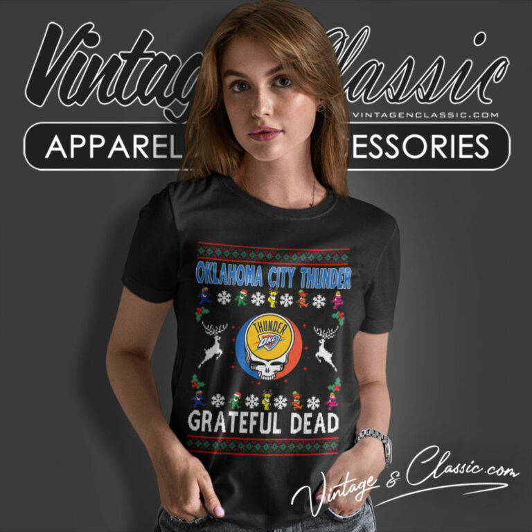Oklahoma City Thunder Grateful Dead Ugly Christmas Women T Shirt Oklahoma City Thunder Grateful Dead Ugly Christmas Women T Shirt