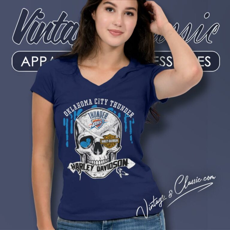 Oklahoma City Thunder Harley Davidson Skull V Neck TShirt Oklahoma City Thunder Harley Davidson Skull V Neck TShirt